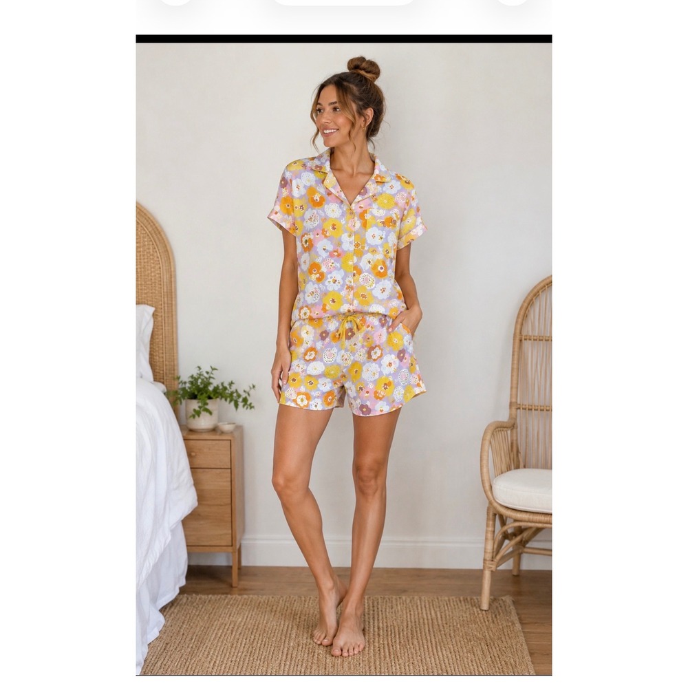 NEW Ocean Pacific Womens XL Floral Pajama Set Retro Short Sleeve shorts